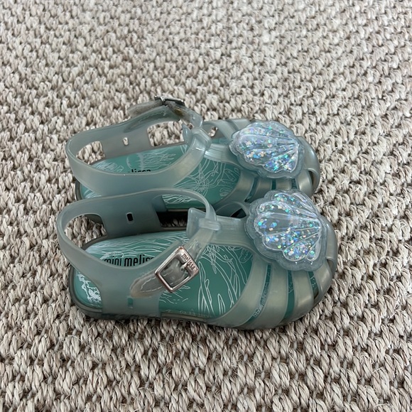 Mini Melissa Gel Teal Sparkle Glitter Seashell Mermaid Sandals size 8 - Picture 7 of 8